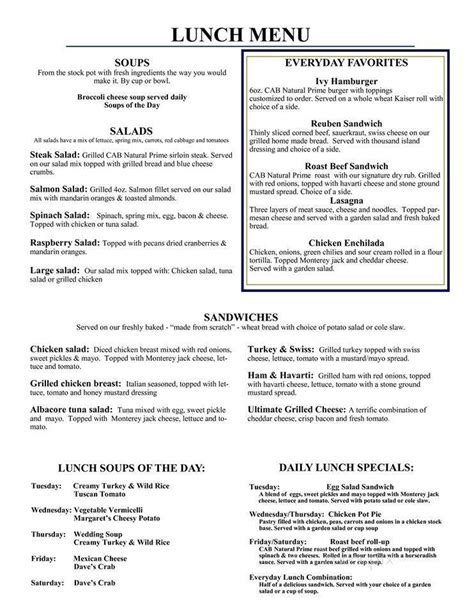 Online Menu Of English Ivy Coshocton Oh