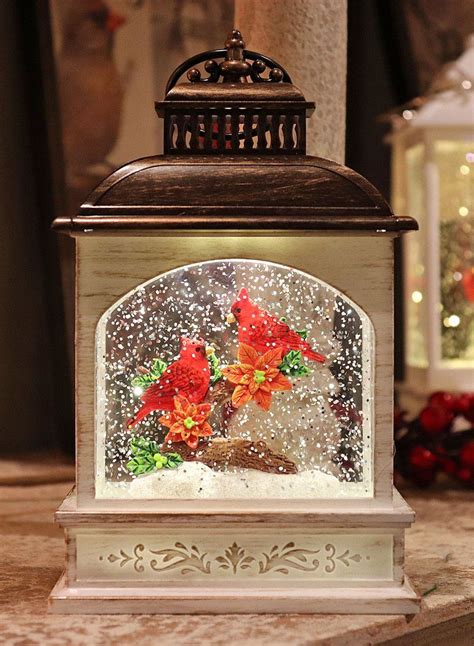 8 Inch Lighted Cardinal Glitter Water Lantern Battery Operated 24975