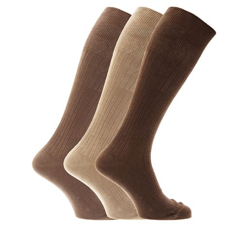 Mens Ribbed Knee High 100 Cotton Socks Pack Of 3 Ebay