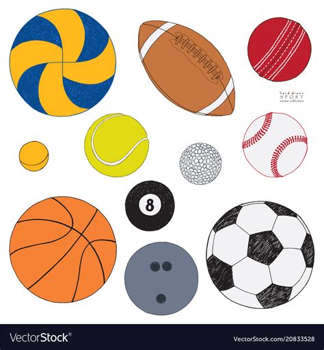 Set Of Sport Balls Hand Drawn Colored Royalty Free Vector