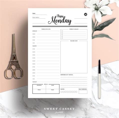A Printable Planner With The Words Happy Monday Written On It And A