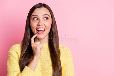 Portrait Of Dreamy Girl With Pink Flowers Stock Image Image Of Happy