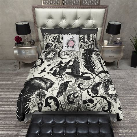 1_ decorating your bedroom to reflect the emo aesthetic offers another ideal way to express your connection to the genre. Baroque Raven Skull Bedding CREAM - Ink and Rags