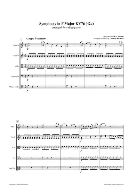 Easy Mozart For Strings Symphony In F Major Kv76 Arranged For String