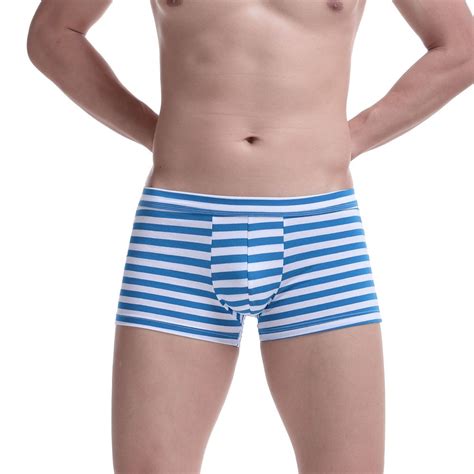 2017popular Men S Sexy Striped Cotton Boxers Underwear Intimates Fashion Short Soft Bulge Pouch