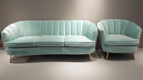 Modern Sky Blue Velvet Loveseat Couch Sofas Motel Mid Century Stainless