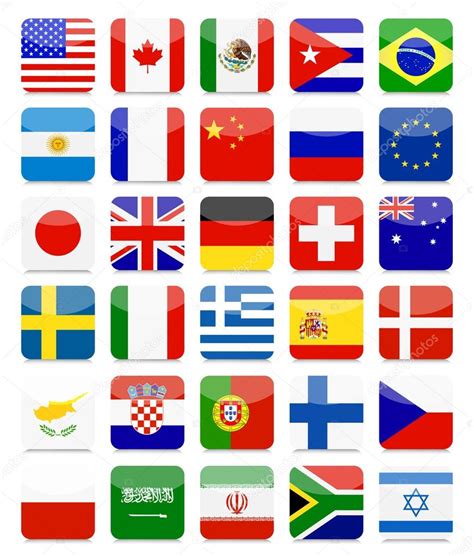 World Flags Flat Square Icon Setall Elements Are Separated In Editable