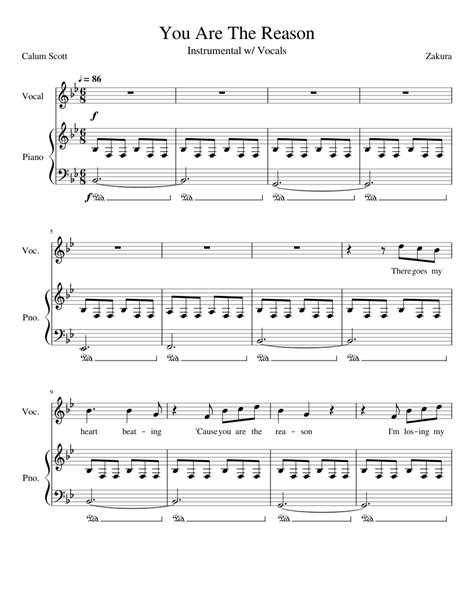 For piano with melody in the right, vocal melody & guitar diagram. Calum Scott - You Are The Reason (Instrumental w/ Vocals ...