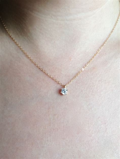 Cz Necklace Solitaire Necklace Tiny Diamond Pendant 14k Gold F Aftcra