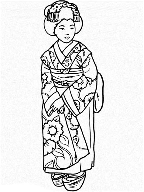 Beautiful Geisha Wearing Kimono Coloring Page - NetArt
