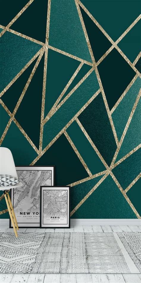 Teal Champagne Gold Geo 1 Wallpaper In 2020 Gold Painted Walls Wall