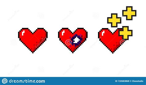 Vector Set Of Pixelart Hearts Medical Concepts Stock Illustration