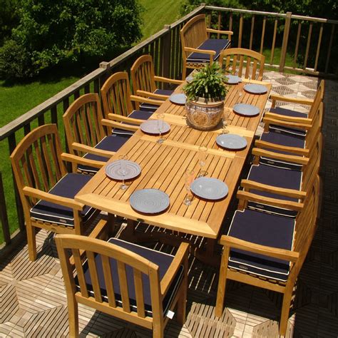 Complements your outdoor space with its classic design and warm teak wood surface. 11 piece Teak Dining Set seating for 8 to 12 - Westminster ...
