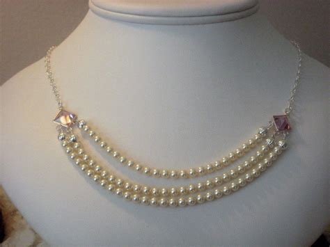Pink Cubic Zirconia And Pearl Necklace Etsy
