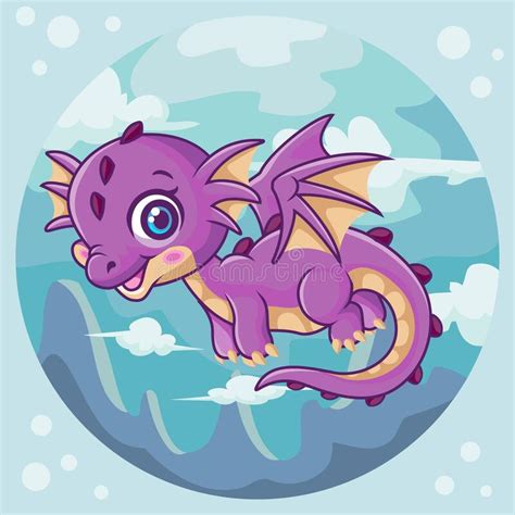 Cartoon Cute Little Dragon Flying In The Sky Stock Vector