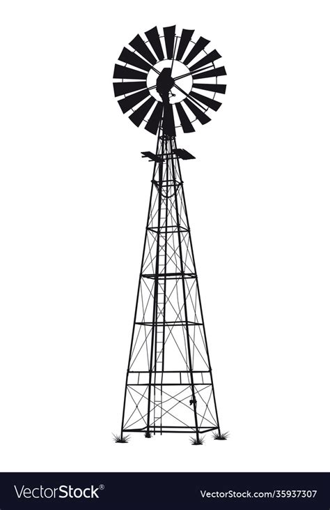 Detailed Black And White Windmill Royalty Free Vector Image
