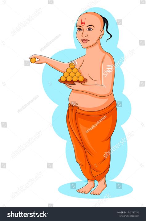Brahmin Hindu Man Distributing Prasad India 库存矢量图（免版税）1743737786