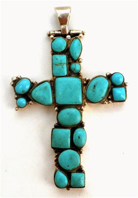 The Jewelry Lady S Store Large Sterling Silver Turquoise Cross Pendant