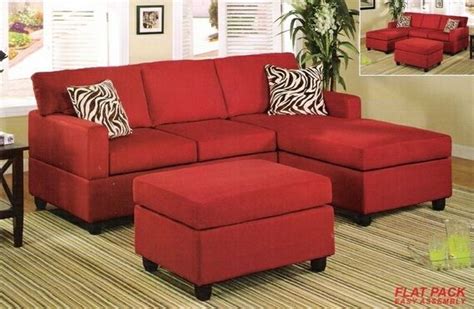 3 Pc Red Microfiber Sectional Sofa With Reversible Chaise With Free