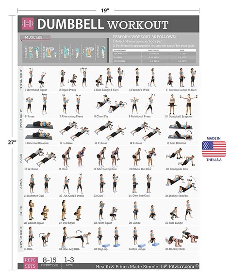 Dumbbell Exercises Workout Poster Now Laminated Strength Training Workout Chart Home Gym