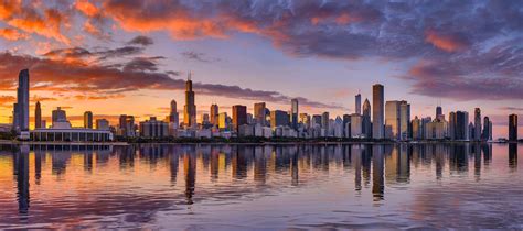 Chicago Skyline At Sunset Justin Kelefas Fine Art Photography