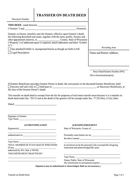 Fill Edit And Print Wisconsin Transfer On Death Deed Or
