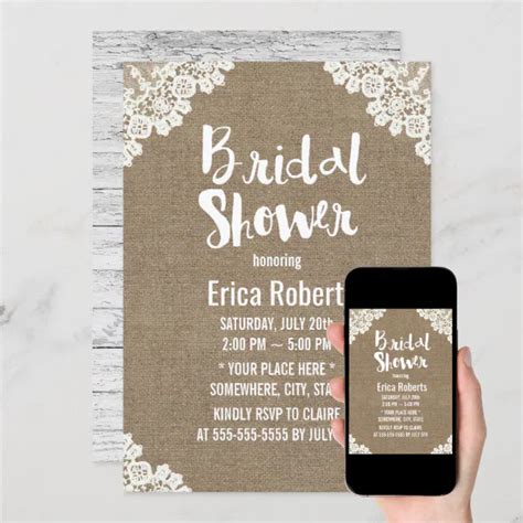 Rustic Bridal Shower Vintage White Laced Burlap Invitation Zazzle