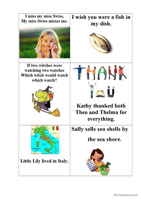A Collection Of Tongue Twisters Tong English Esl Worksheets Pdf And Doc