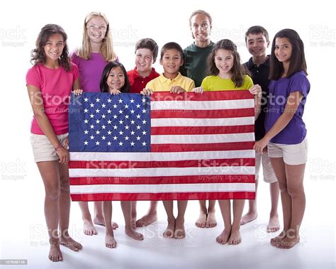 Diversity Children Of Different Ethnicities Together Holding American