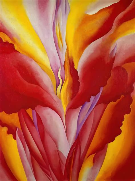 Find colors, lines, and shapes that repeat throughout the painting. Red Canna 1923 by Georgia O Keeffe Print from Wanford Art ...