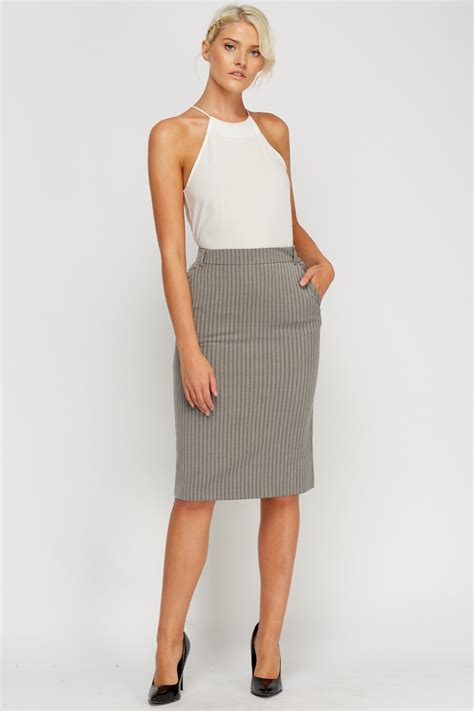 Striped Grey Pencil Skirt Just 7