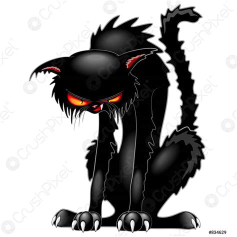 Black Cat Evil Angry Humorous Character Vector Illustration Stock