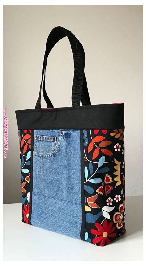 Pinterest Denim Crafts Bags Jeans Flowers Recycling Black Womans Tote Bag Moldes Y