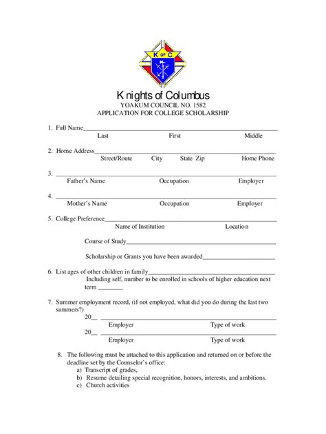 Fillable Online Knights Of Columbus Scholarship Doc Fax Email Print