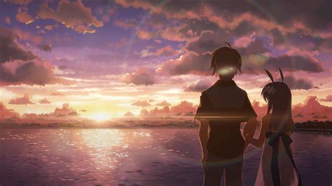 Wallpaper Sunlight People Sunset Sea Anime Water