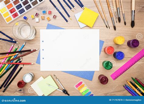 Desktop With Drawing Tools Stock Photo Image Of Mockup 71757870
