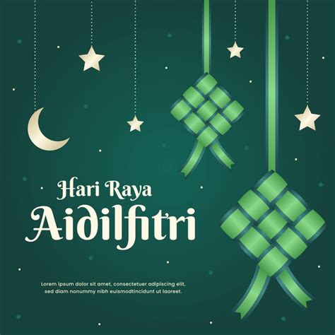 During the month of ramadan, fasting is done between dawn and dusk and on this day, muslims all over the region can end their fast and enjoy fellowship. Hari raya aidilfitri ketupat in the night | Free Vector