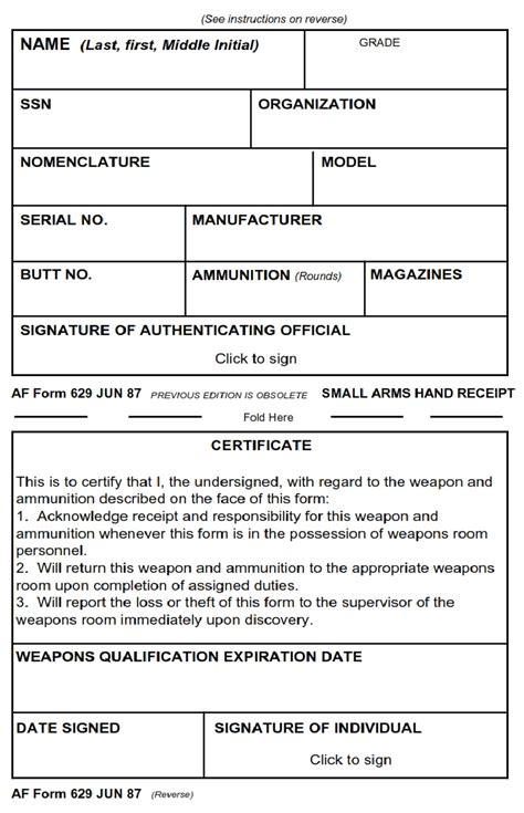 Af Form 629 Small Arms Hand Receipt