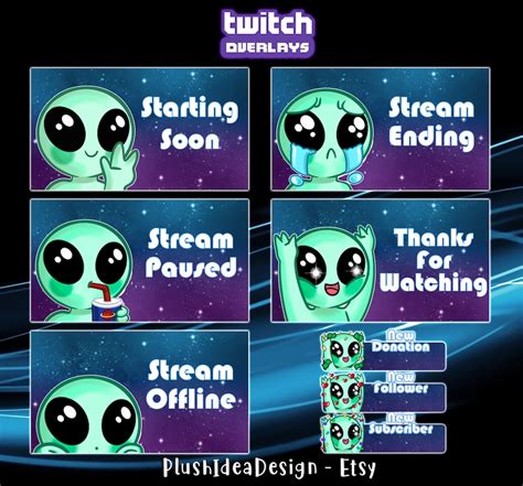 Twitch Screens Alerts And Overlays Pack Cute Alien Etsy