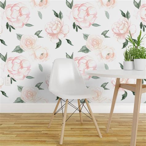 Peel And Stick Removable Wallpaper Vintage Floral Nursery Blush Green