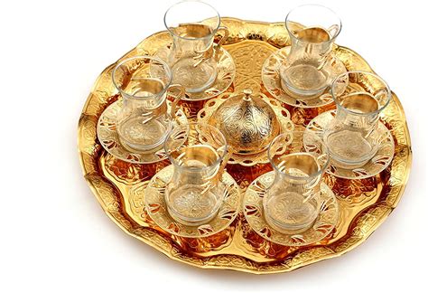 Amazon Com Turkish Style Tea Glasses With Holders Saucers And Tray