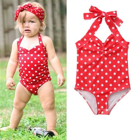 0 3y Newborn Beach Clothes Baby Girls Polka Dot Swimsuit Toddler