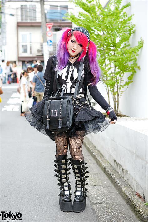 Lisa13 W Pink And Purple Hair Sheer Skirt And Demonia Boots