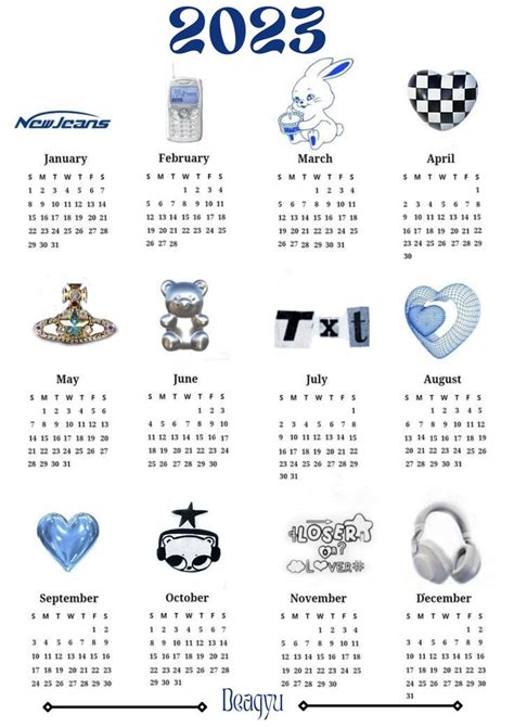 Aesthetic 2023 Calendar Calendar Blue Aesthetic Aesthetic