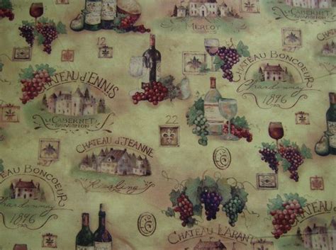 Wine And Grapes Tapestry Fabric Wine Bottle Vinyard Fabric 100 Cotton