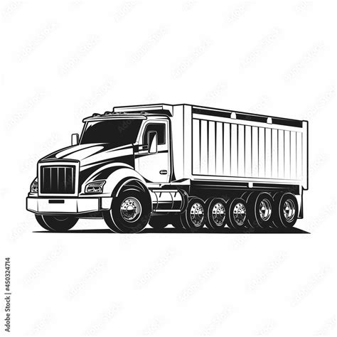 Dump Truck Huge Load Black And White Vector Illustration Stock Vector