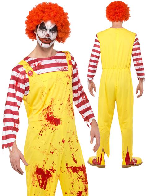 Men Killer Clown Costume Halloween Scary Ronald Mcdonald Yellow Fancy