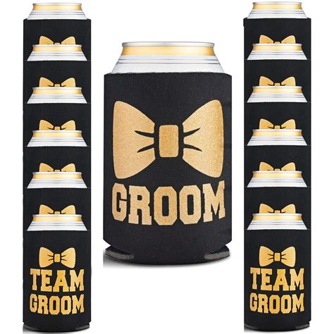 Buy Bachelor Party Thermocoolers 13 Pack Black And Gold 12 Team Groom Can Coolers And 1