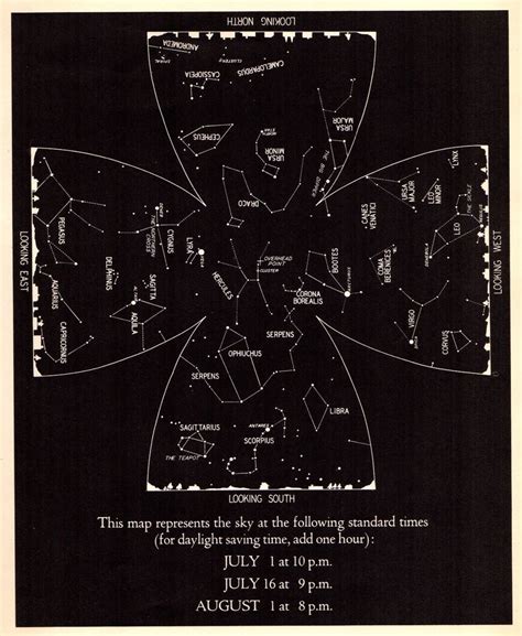 1942 July Sky Star And Constellation Map Astronomy Print Astrology Signs