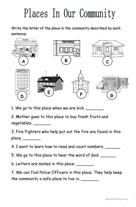 Your support can make a real difference in the lives of immigrant children and families. Places In The Community worksheet - Free ESL printable ...